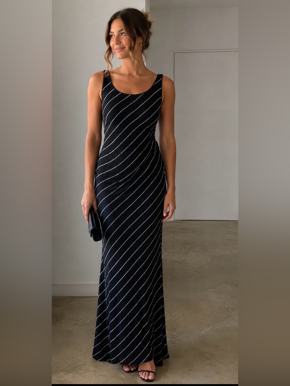 Cache Vintage Women's Long Beaded Black Maxi Dress Open Back Size‎ Large